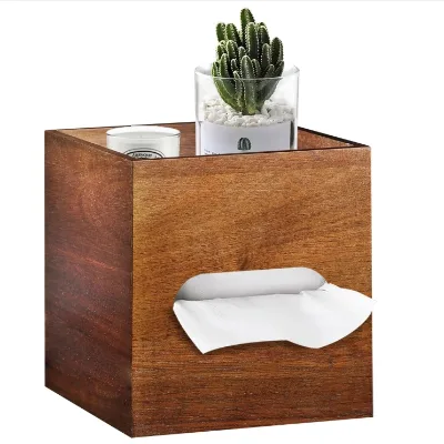 High Quality Hot Selling Acacia Wood Multi-purpose Modern Design Bathroom Tissue Box