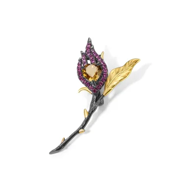 Abiding Brooch Silver Women Jewelry Gift Silver Citrine Party Western Yellow Stone Wedding Pendant Brooch