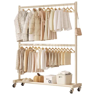 Double Rod Garment Rack Rolling Wheels Easy Assembly & Adjustable Clothes Organizer