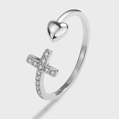 Wholesale Customization 925 Sterling Silver Ring Platinum Plated Women Christian Cross Wedding Ring Simple Finger Ring