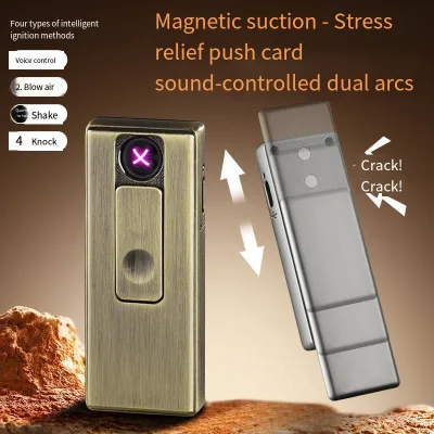 Creative Intelligent Voice-controlled Dual Arc Rechargeable Windproof Portable Metal Cigarette Lighter Push Card Decompression