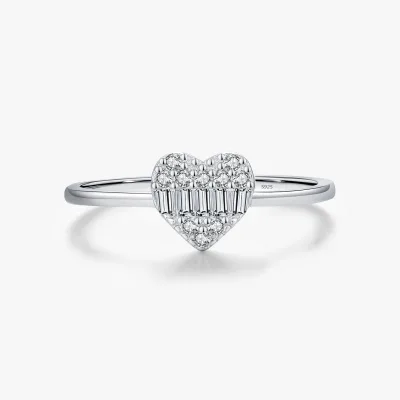 Wedding Platinum Plated Fine Jewelry 925 Sterling Silver Sweet Sugar Heart Love Dazzling Cubic Zirconia Rings for Women