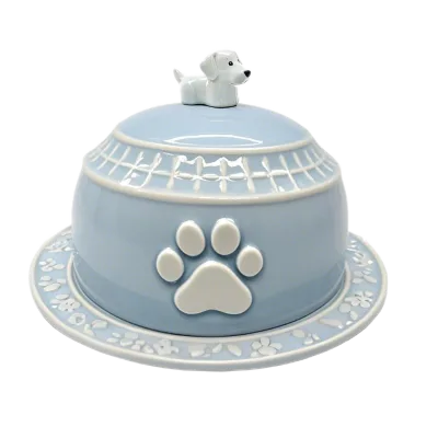 3D Puppy Paw Cheese Keeper - Handmade Dog Design Ceramic Butter Dish with Lid