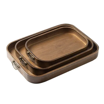 Light Luxury Metal Handle Wooden Tea Plate Fruit Plate Dinner Plate