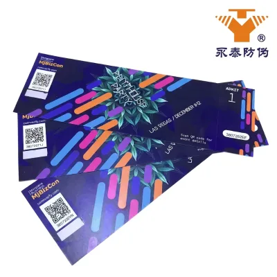 Synthetic Paper Embossing Hot Stamping Foil Printing Event Gate Ticket