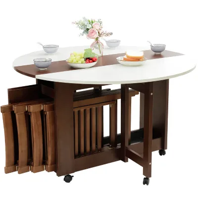 Modern Space Saving Multifunction Solid Wood Leg Folding Dining Table