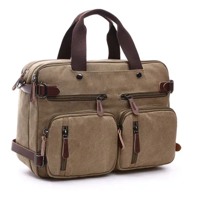ZUOLUNDUO Canvas Bag Business Briefcase Hand Cross Sling Shoulder Three Use Bag Large Canvas Backpack