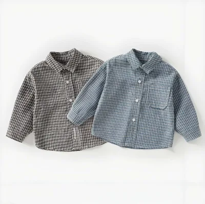 Long Sleeve Plaid Flannel Boy School Shirts