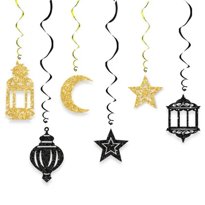 Spiral Moon and Flower Pendant Set for Middle Eastern Lent Party Elegant Star Moon and Floral Theme Decoration