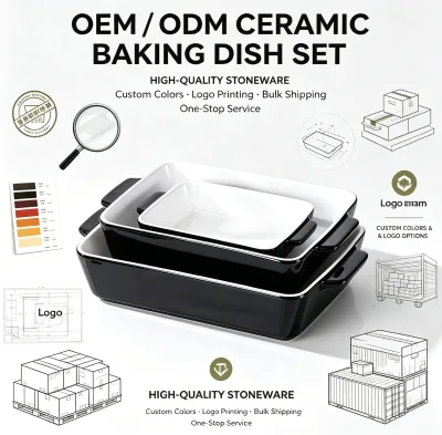 Double-Handle Square Pottery Baking Pan Set with Cheese Bake Dish Pasta Plate & Oven Tray-Microwave-Safe Cake Baking Essentials