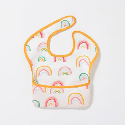 Children's Waterproof Cartoon Smock Baby Bib Summer Thin Eating Bib with Button Closure