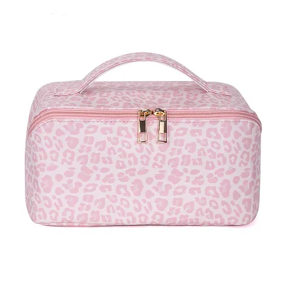 Vintage Leopard Print Makeup Bag Large Capacity Storage Bag Custom Leather Travel Makeup Bag
