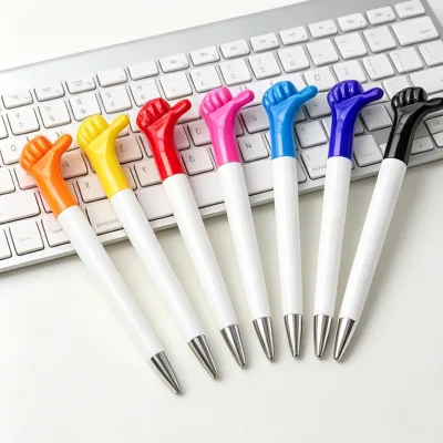 Custom Cartoon Hand Gesture Ballpoint Plastic Twist Thumb Pen with Personalized Logo for Gift School Children