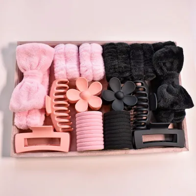Hot sale Matte Large Hair Claw Scrunchie Set Bow Elastic Hair Ties 16Pcs Multipack Daily Bathroom Hair Accessories Kit