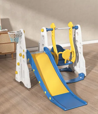 Fashion Popular Enlarged Version of Rocket Plastic Beam 3-in-1 Slide(high Handrail)&basketball Frame