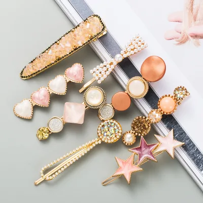 Fashion Simple Geometric Golden Metal Hair Pins Korean Round Star Hair Pins Women Vintage Pearl Hairpin Hair Clip
