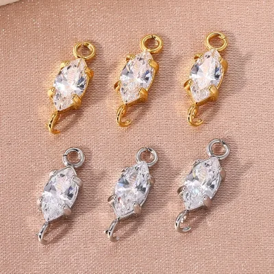 Tarnish Resistant 18k Gold PVD Stainless Steel Marquise CZ Zircon Connector Pendant DIY Jewelry Findings for Necklace Bracelet