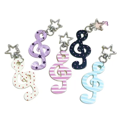 Charm Note Keychain, Cute and Sweet Polka Dot Striped Star Note Keychain Phone Pendant AirPods Bag Ornament