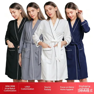 Custom Waffle Cotton Hooded Bathrobe Luxury Spa Robe Soft Absorbent Wedding Party Robe Personalized Loungewear