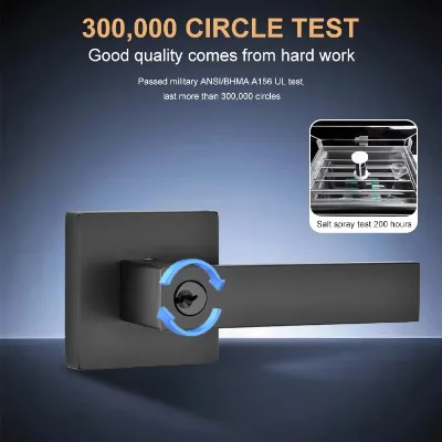 Modern Matte Black Aluminium Square Rosette Keyed Entry Lever Door Handle With Thumb Turn Lock