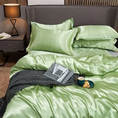 Luxurious Smooth Shiny Satin Bedding Set Skin Friendly Wrinkle Resistant Comfortable Solid Color Home Bedroom Bedding for Home