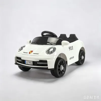 Kids Police Electric Car 12V Dual Drive 2-Seater Remote Control LED Light USB Music Story Songs Suspension Toy