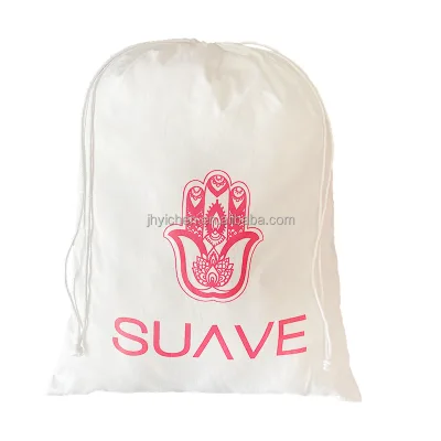Custom Logo Drawstring Pacifier Storage Bag Large White Cotton Sports Clothes Fashionable Lady Dress for Summer