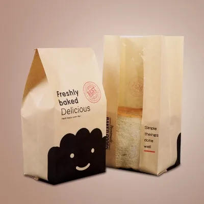 Dark Brown Kraft Paper Eco-Friendly Bread Bag with Window-Customizable Size & Color