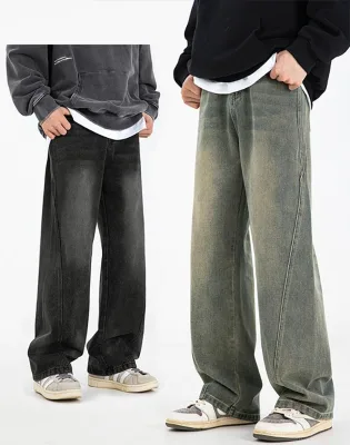 NZ014 Custom Men's Loose Fit Pants High Quality Vintage Washed Flare Jeans New Design Baggy Denim for Summer Casual Style