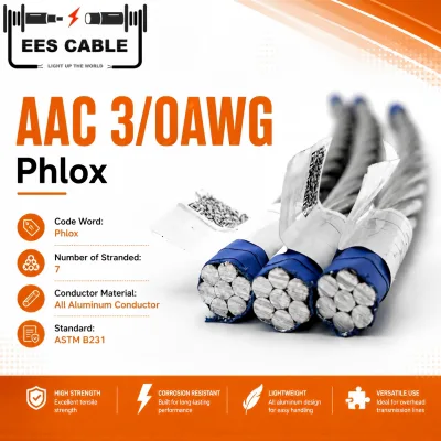 Bare Aluminum Conductor AAC 85 mm2 3/0 AWG Phlox All Aluminium Conductor ASTM B231 Industrial & Outdoor Use 1 Meter