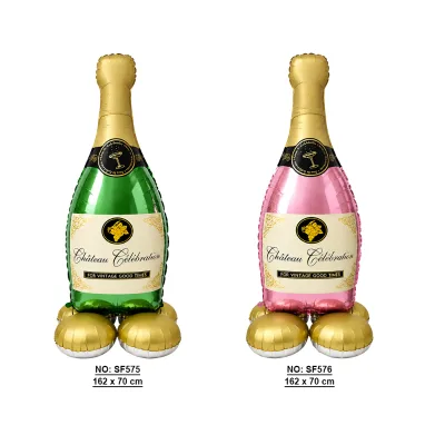 Large Quality Standing Champagne Bottle Foil Balloon Luxury Metallic Helium Balloon for Wedding Birthday Party Event Decoration