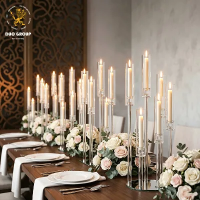 Multi-arms Mirror Base Clear Acrylic Candelabra for Wedding Table Decor Centerpiece Tall stem Taper Candle Holder