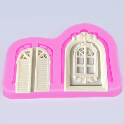 C-0342 European gate carved window sugar turning silica gel mold Antique Door Cake Silicone Mold Candy Chocolate Clay Fondant