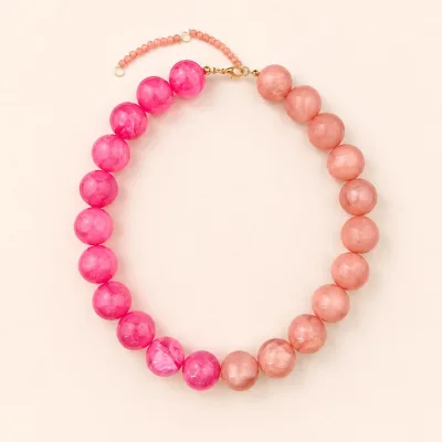 Single Strand Asymmetrical Half Half Two Tone Marbled Acrylic Round Beaded Choker Oversized Bold Women Jewelry