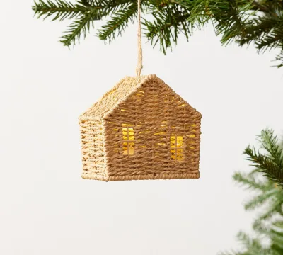 2024 New Tree Christmas Hanging Personalized Seagrass Woven House Ornaments for Christmas Tree Decoration