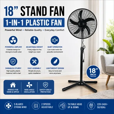 18-Inch Pedestal Stand Electric Air Cooling Fan Plastic CB Ceiling for Home Outdoor Hotel Use Daily Floor Mounted Electric Fan