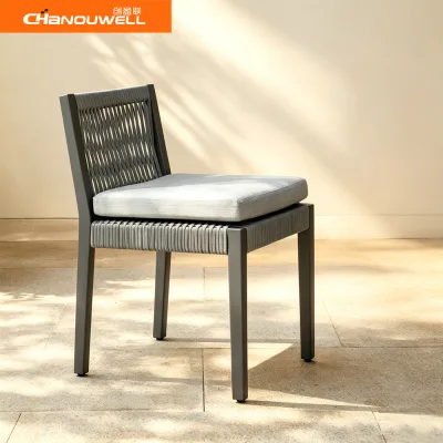 Outdoor Aluminum Frame Rope Woven Dining Chair All Weather Patio Side Chair Garden Balcony Restaurant Dining Furniture