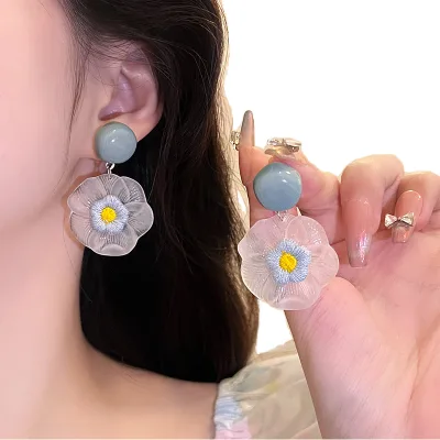 Fashion Stud Earrings Resin Faux Pearl Flower Design Cute Sweet Pastel Blue Pink Yellow for Women Daily Party