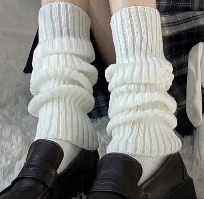 Cotton Leg Warmers for Women 1 Pair Knitted Wool Black White Leg Warmers