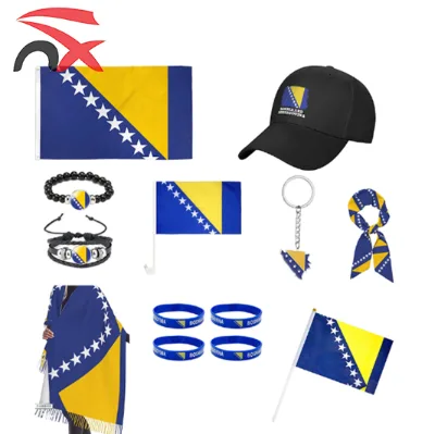 Wholesale Price Bosnia and Herzegovina Flag Set Hand Waving Flag Baseball Caps Scarf Shawl Bracelet National Flags for Promotion