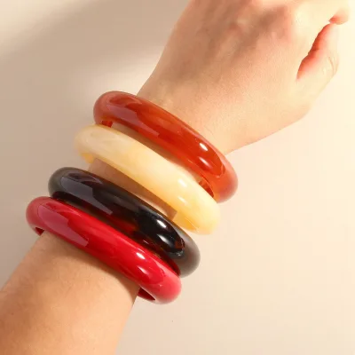 Chunky Exaggerated Colorful Resin Wristband Bangles Bracelets Smooth Round Acrylic Resin Bracelet for Women