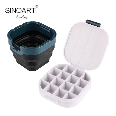SINOART Sell Well Foldable Water Cup Brush Washer and 16-well Airtight Palette Combo Set
