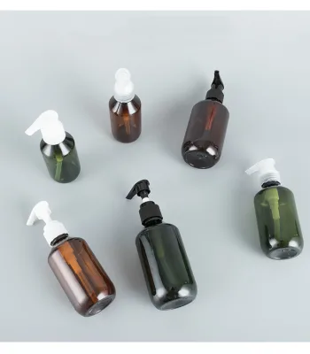 Stock 100ml 300ml 500ml Amber Custom Printed logo Shampoo Shower Gel Empty Bottle Body Lotion Pump Bottle PET Plastic Packaging
