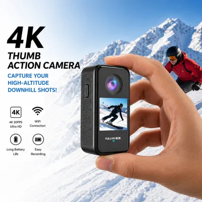 4K Thumb Action Camera Rotatable Lens Wide Angle Portable Sports Camera Small Video Recorder for Outdoor Travel Vlogging