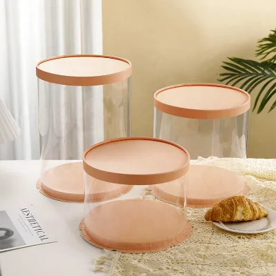 Food Grade Factory Custom Tall 10 Inches Large Round Pet Transparent Pink Cake Boxes