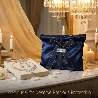 Custom Logo Printed Lingerie Clothes Packing Envelope Satin Bag With Bow Luxury Hair Wig Packing Dust Flap Silk Pouch
