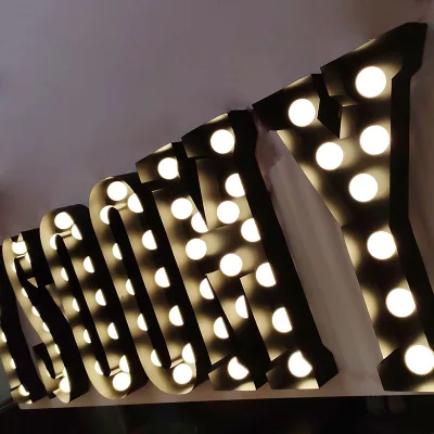 Metal Retro Standee Marquee Letter With Lights Led Alphabet Letter Lights for Party Store Decorations