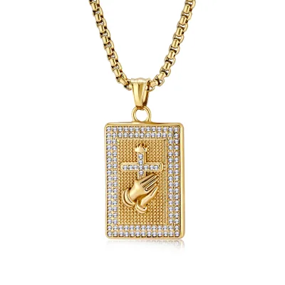 Christian-jewelry Stainless Steel Lords Prayer Cross Pendant Necklace