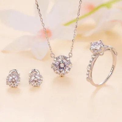 Wholesale 0.5CT Heart Shape Moissanite 925 Sterling Silver Jewelry Sets Women's Gifts Parties Includes Necklace Ring Earrings