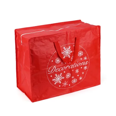 Custom Printed Large Capacity Recycled Laminated PP Woven Moving Storage Tote Bags with Zipper and Reinforced Carry Handles